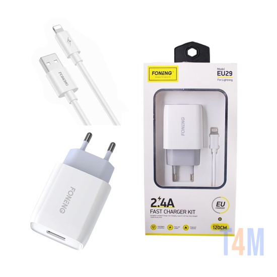 Cargador Rápido Foneng EU29 con Relámpago Cable 1USB 2.4A Blanco